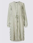 Marks & Spencer Striped Long Sleeve Tunic Midi Dress Khaki Mix