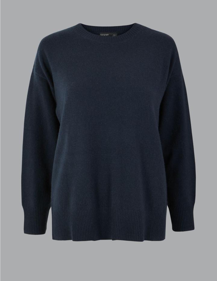 Marks & Spencer Pure Cashmere Relaxed Fit Jumper Medium Navy