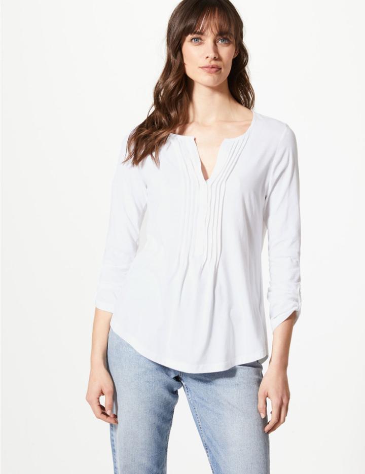 Marks & Spencer Regular Fit V-neck Long Sleeve Blouse Soft White