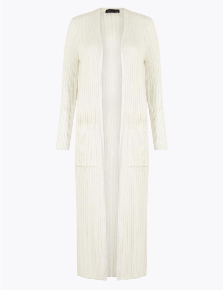 Marks & Spencer Ribbed Midi Cardigan Cream