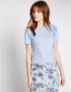 Marks & Spencer Modal Blend Frill Front T-shirt Pale Blue