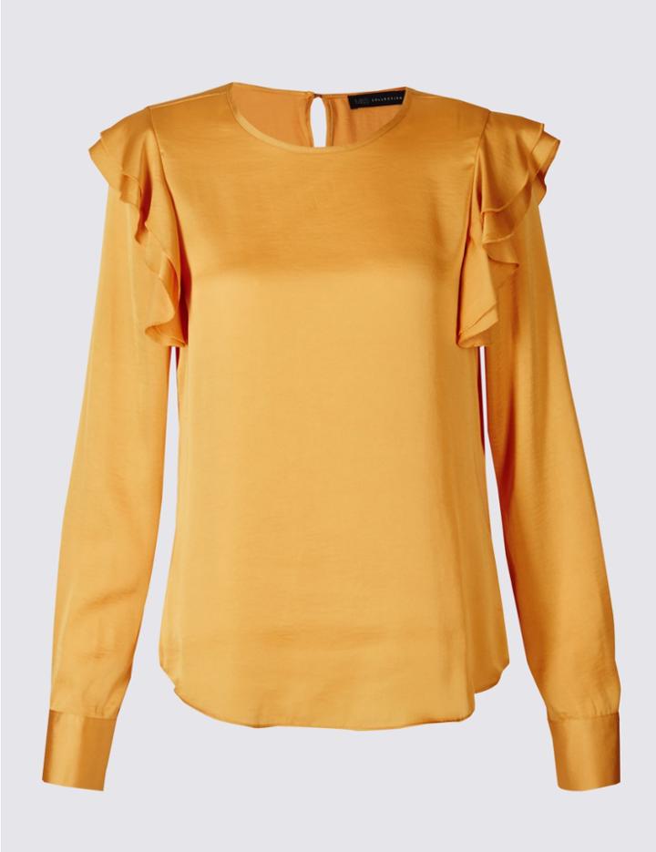 Marks & Spencer Frill Shoulder Round Neck Shell Top Ochre