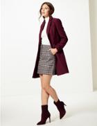 Marks & Spencer Wool Blend Single Breasted Coat Plum