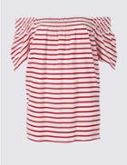 Marks & Spencer Cotton Rich Striped Short Sleeve Top Red Mix