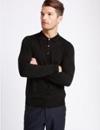 Marks & Spencer Merino Wool Blend Polo Shirt Black Mix