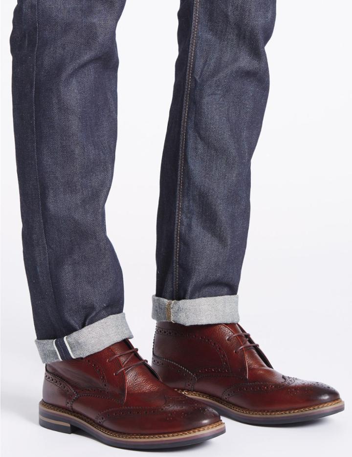 Marks & Spencer Leather Brogue Chukka Boots Burgundy