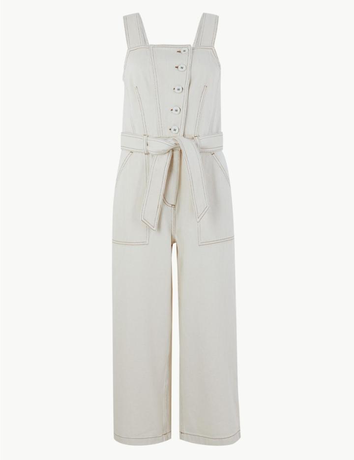 Marks & Spencer Denim Button Detailed Jumpsuit Ecru