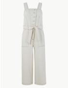 Marks & Spencer Denim Button Detailed Jumpsuit Ecru