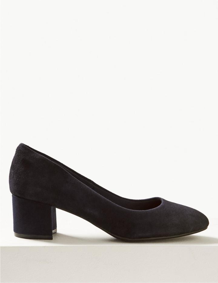 Marks & Spencer Block Heel Suede Court Shoes Navy