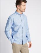 Marks & Spencer Pure Cotton Striped Shirt With Pocket Blue