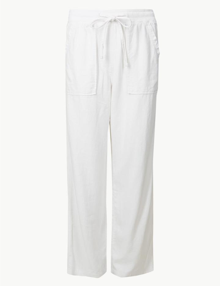 Marks & Spencer Linen Rich Jersey Wide Leg Trousers Soft White