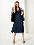 Marks & Spencer Ruched Front Short Sleeve Tea Midi Dress Navy