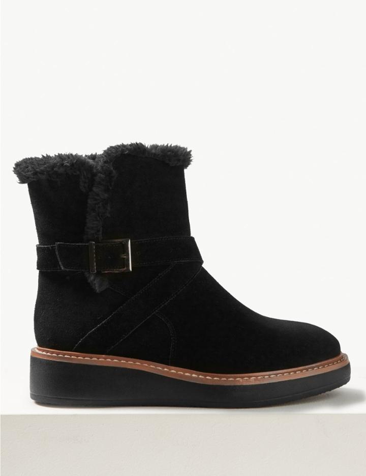 Marks & Spencer Suede Flatform Strap Ankle Boots Black
