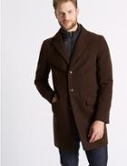 Marks & Spencer Pure Cotton Moleskin Revere Overcoat Brown