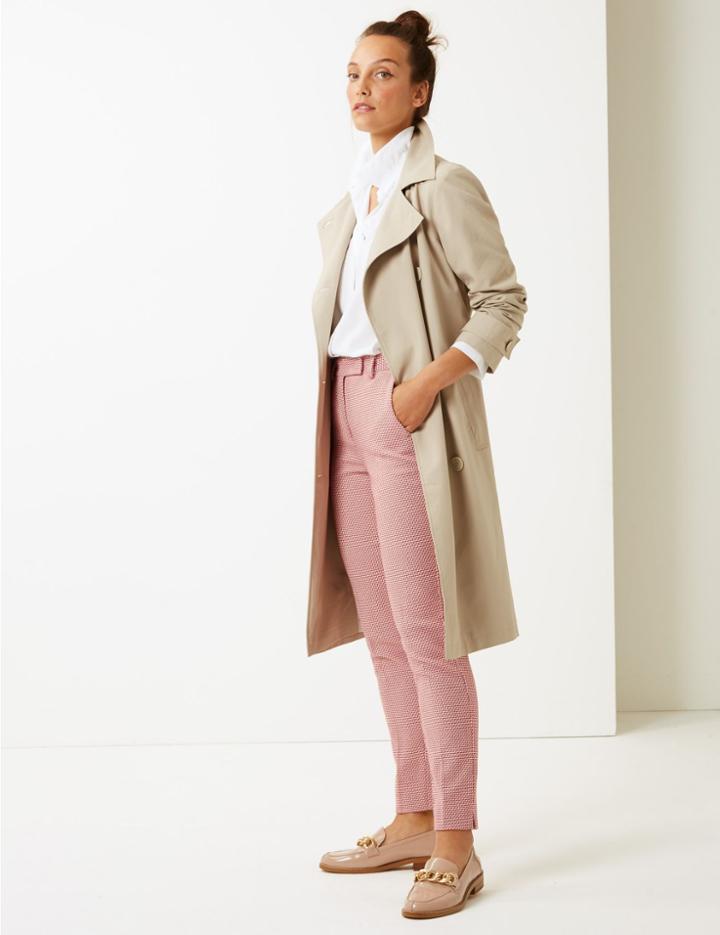 Marks & Spencer Checked Slim Leg Ankle Grazer Trousers Red Mix