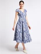 Marks & Spencer Floral Print Jacquard Prom Dress Blue Mix