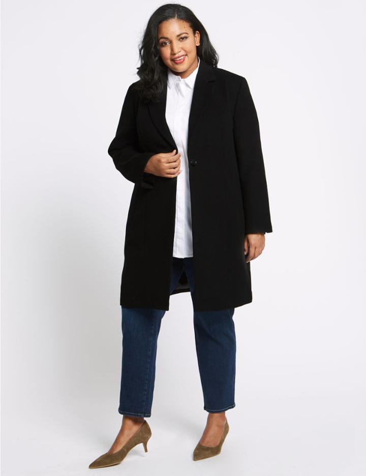 Marks & Spencer Plus Single Button Coat Black