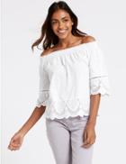 Marks & Spencer Pure Cotton Embroidered Bardot Top White