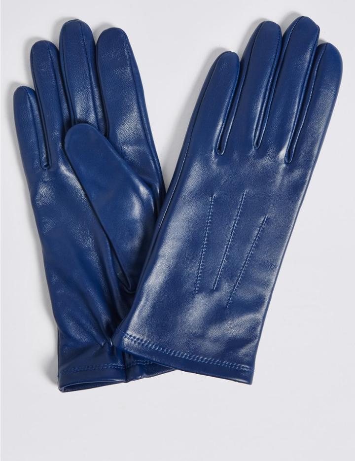 Marks & Spencer Leather Stitch Detail Gloves Cobalt