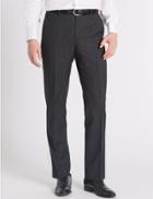 Marks & Spencer Grey Textured Tailored Fit Wool Trousers Mid Grey