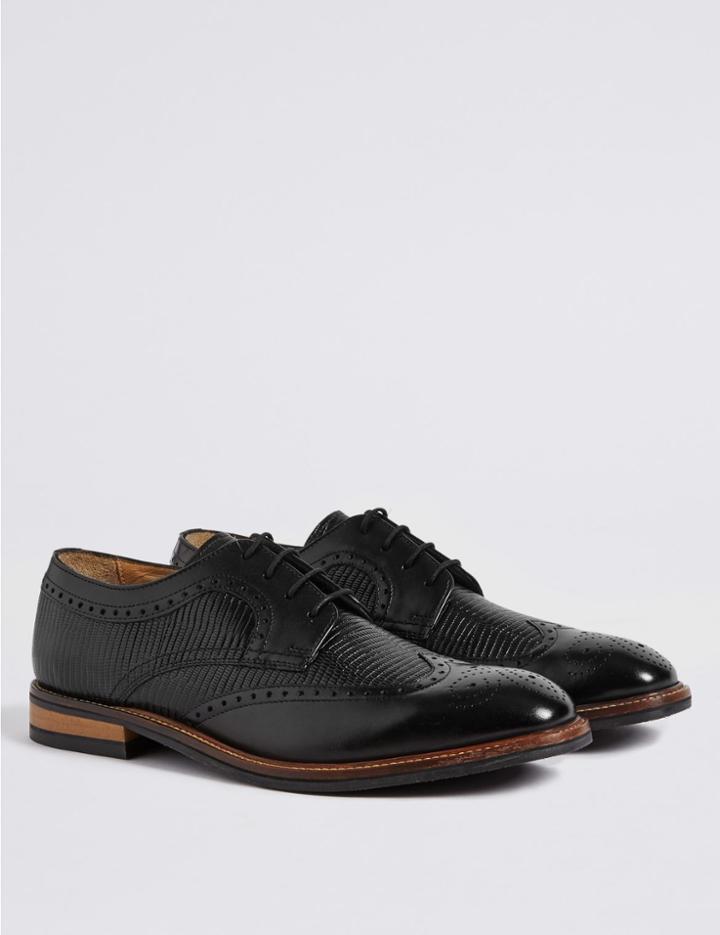 Marks & Spencer Leather Contrast Sole Brogue Shoes Black