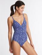 Marks & Spencer Secret Slimming&trade; Printed Plunge Swimsuit Blue Mix