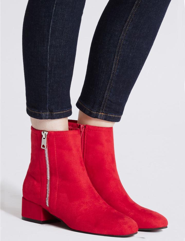 Marks & Spencer Block Heel Ankle Boots Red