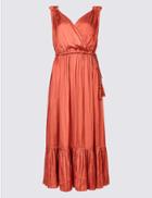 Marks & Spencer Satin Tiered Slip Midi Dress Copper Rose