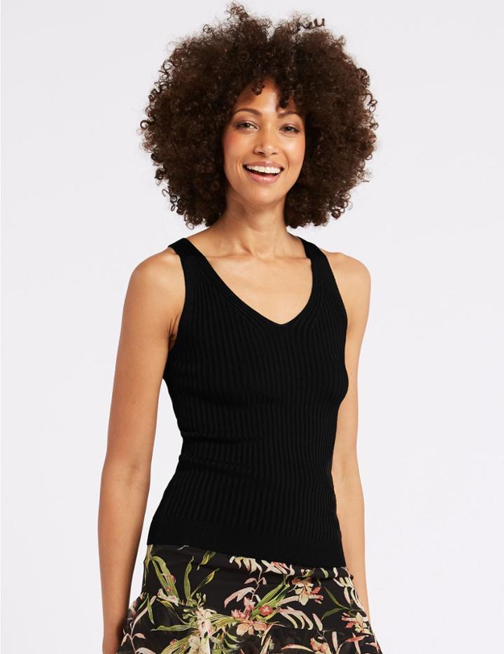 Marks & Spencer Textured V-neck Jumper Black