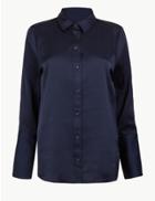 Marks & Spencer Satin Flared Cuff Shirt Navy