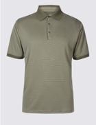 Marks & Spencer Modal Rich Textured Polo Shirts Medium Khaki