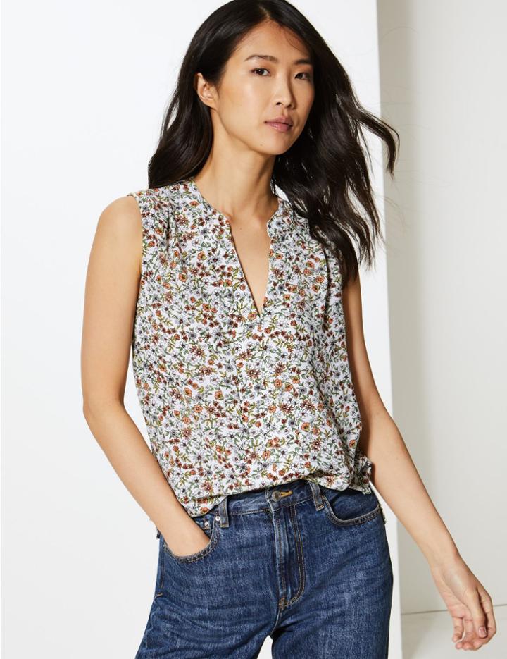 Marks & Spencer Floral Print Shell Top Ivory Mix