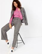 Marks & Spencer Wool Blend Checked Wide Leg Trousers Grey Mix