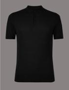Marks & Spencer Silk Rich Knitted Slim Fit Polo Black