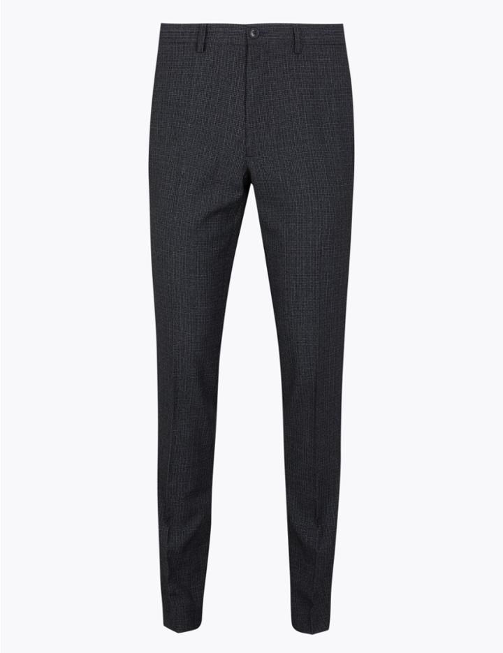 Marks & Spencer Skinny Fit Checked Trousers Navy Mix