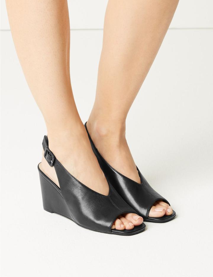 Marks & Spencer Leather Wedge Heel Slingback Sandals Black