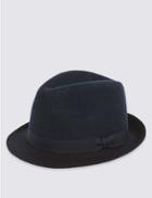 Marks & Spencer Pure Wool Felt Trilby Hat With Stormwear Technology Navy Mix