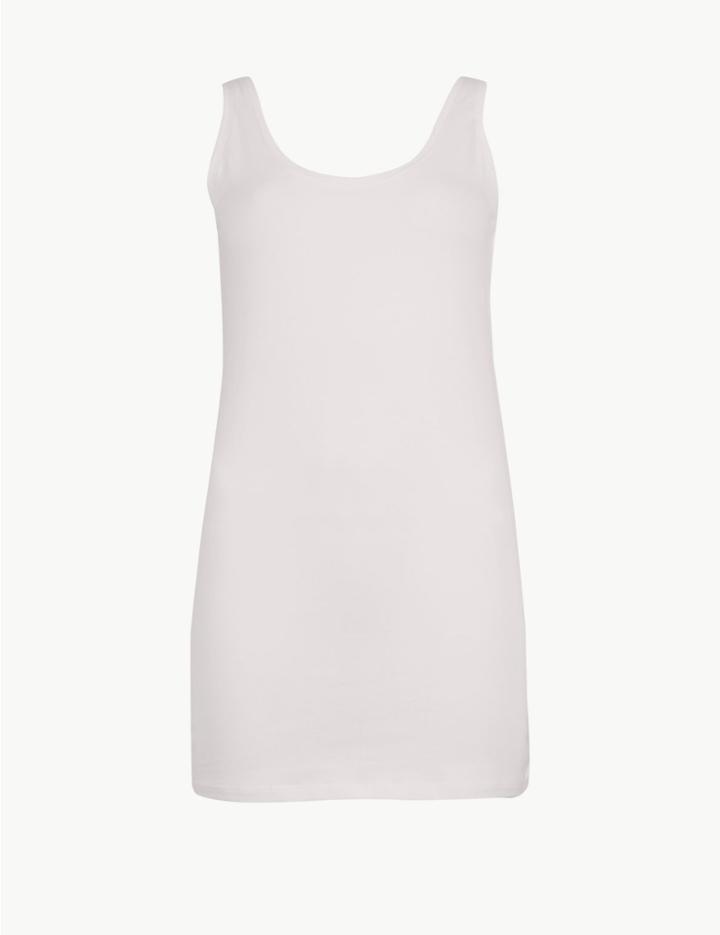 Marks & Spencer Cotton Rich Scoop Neck Longline Vest Top Light Pink