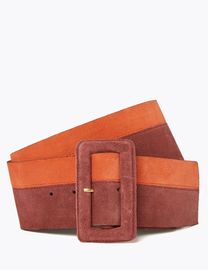 Marks & Spencer Leather Colour Block Waist Belt Burgundy Mix