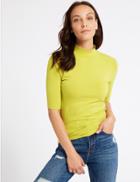 Marks & Spencer Textured Funnel Neck Half Sleeve T-shirt Chartreuse