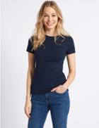 Marks & Spencer Cotton Rich Round Neck Short Sleeve T-shirt With Stretch Navy