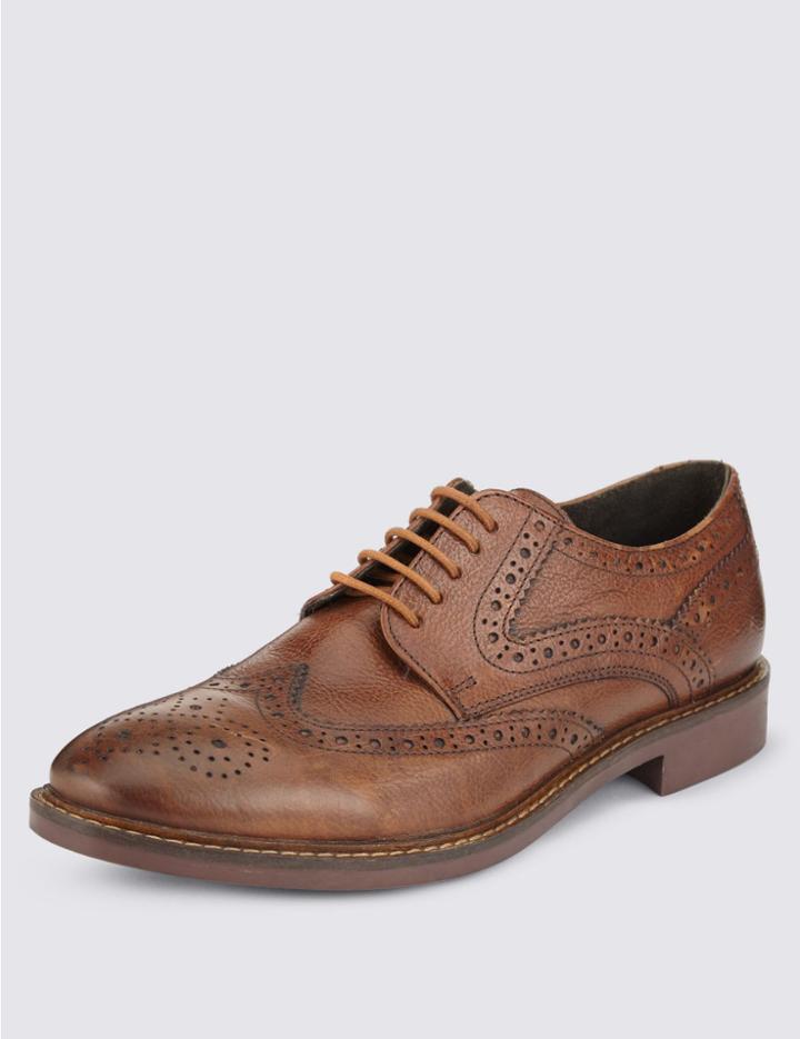 Marks & Spencer Extra Wide Fit Leather Brogue Shoes Tan
