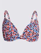 Marks & Spencer Ditsy Floral Print Plunge Bikini Top B-g Red Mix
