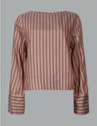 Marks & Spencer Striped Round Neck Long Sleeve Blouse Pink Mix