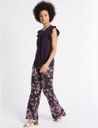 Marks & Spencer Floral Print Wide Leg Trousers Navy Mix
