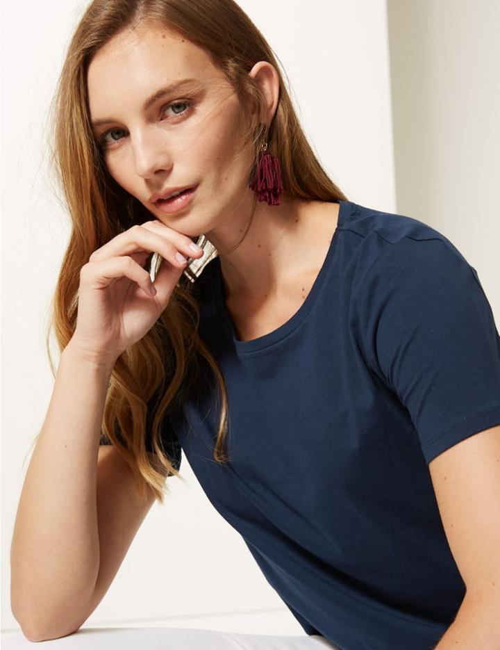Marks & Spencer Pure Cotton Round Neck T-shirt Navy