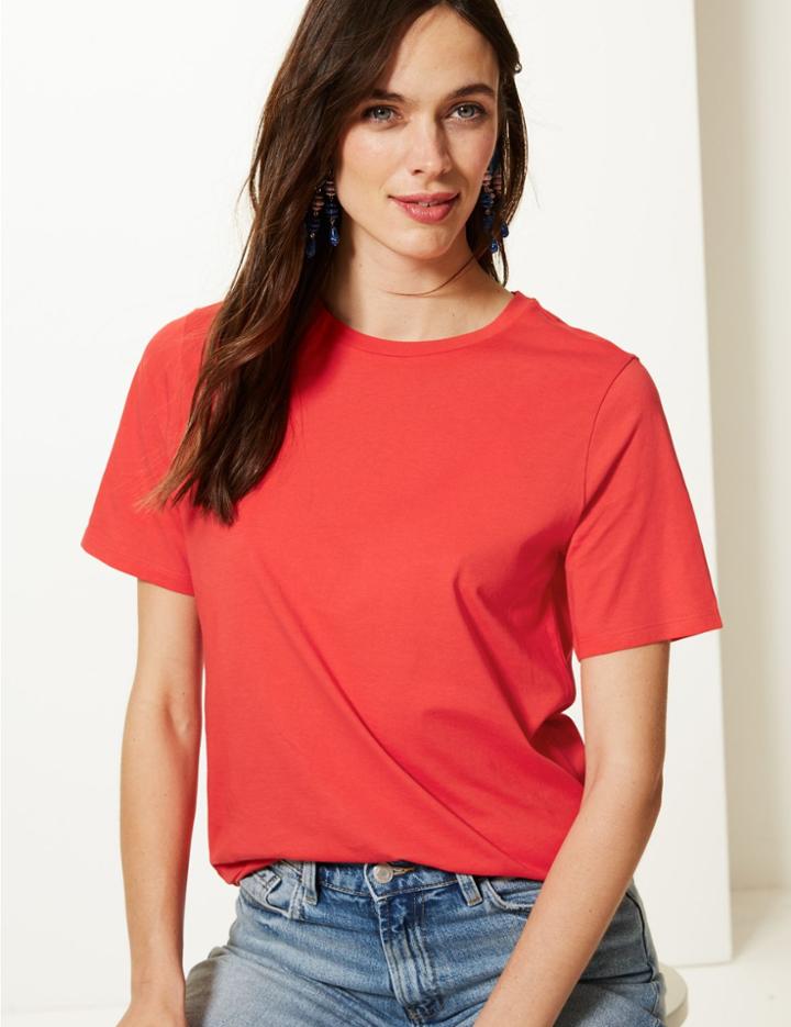 Marks & Spencer Pure Cotton Round Neck Short Sleeve T-shirt Bright Red