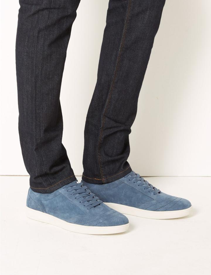 Marks & Spencer Suede Leather Lace-up Trainers Dusty Blue