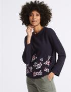 Marks & Spencer Cotton Blend Floral Print Sweatshirt Navy Mix