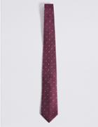 Marks & Spencer Pure Silk Textured Spotted Tie Burgundy